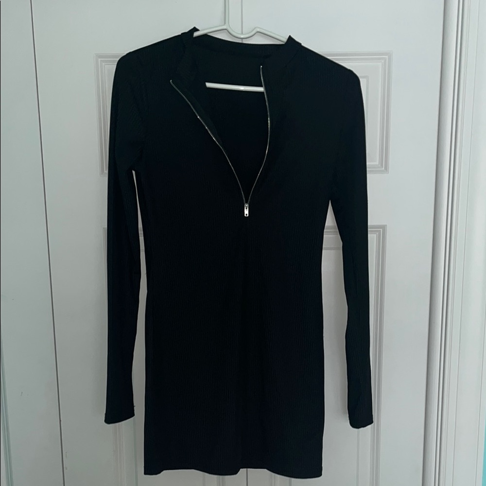 SHEIN Black Mock Neck Bodycon Long Sleeve Dress